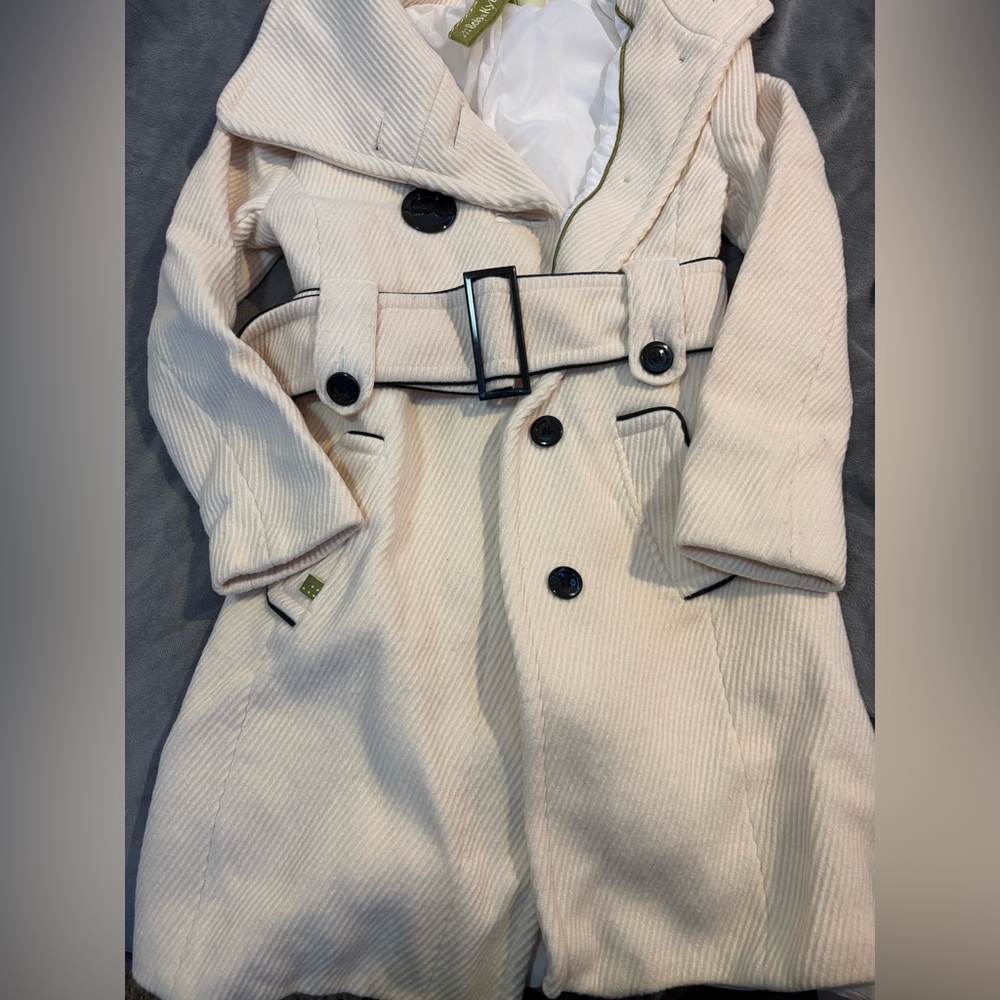 Soia and Kyo Creme Textured Creme Pea Coat Jacket with Belt